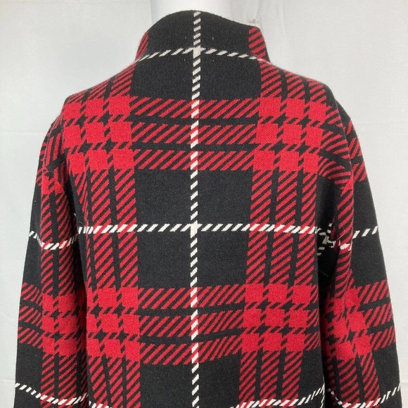 Anne Klein Sweater Womens Sz S Red Black‎ Plaid Pullover Mock Neck Split Hem - Picture 4 of 12